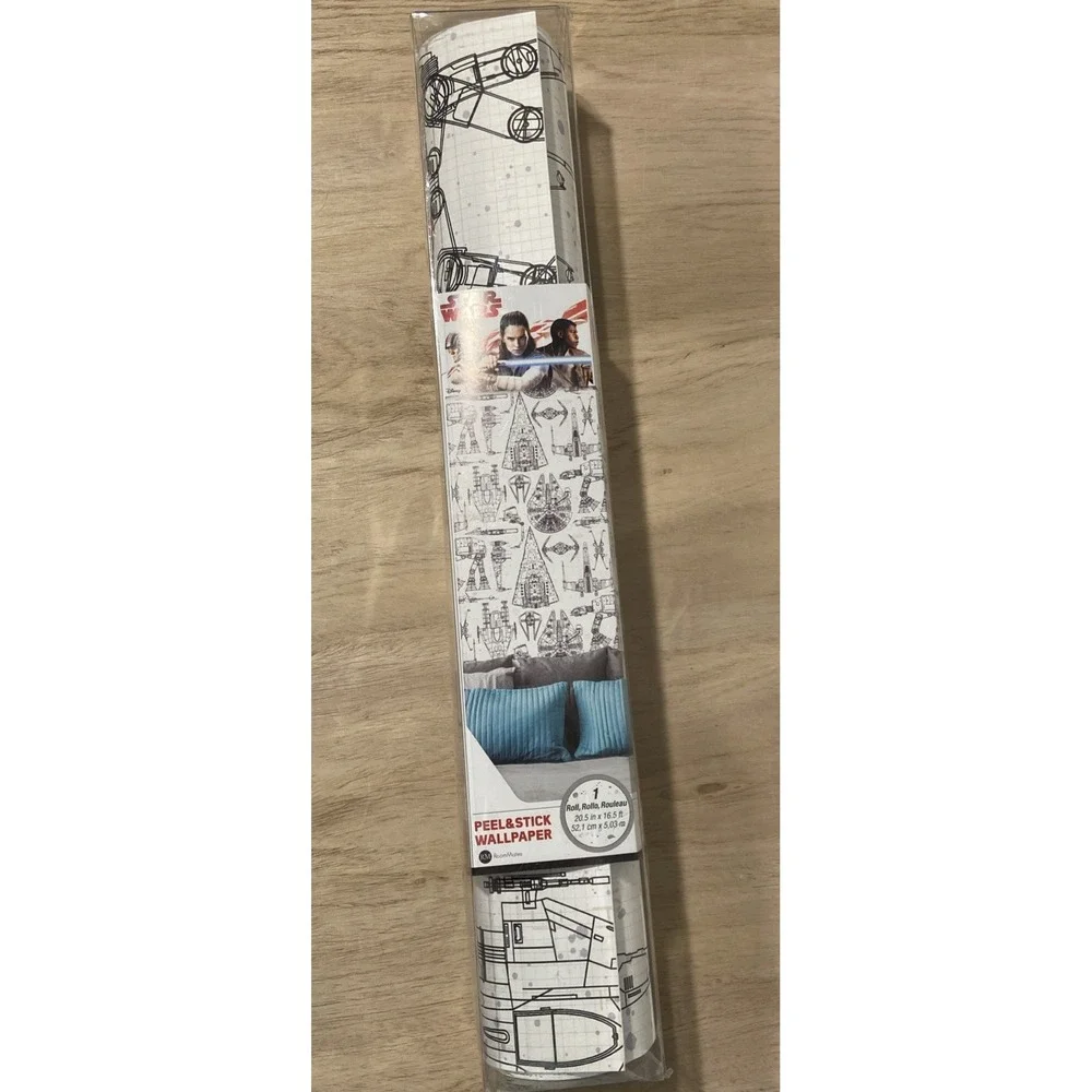 RoomMates RMK11036WP Star Wars Blueprint Black & White Peel and Stick Wallpap...